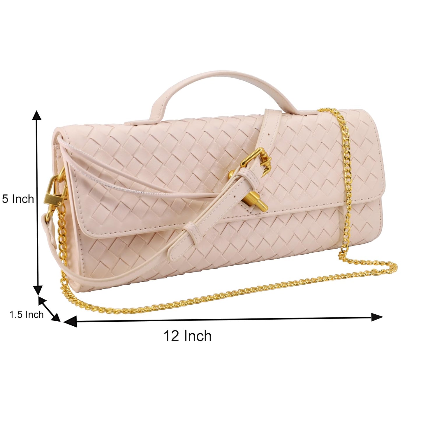 VESTURINA Clutch Purses for Women, Woven Evening Leather Crossbody Purse Shoulder Bag for Wedding Party (Beige)