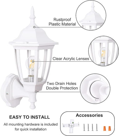 FUDESY Outdoor Wall Lantern, Exterior Waterproof Wall Sconce Light Fixture, White Front Porch Light Wall Mount for Garage, Patio, Yard, FDS2542EW (Bulb Included) 2-Pack
