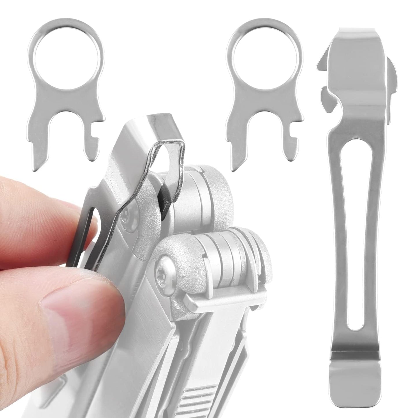 [2-Pack] 2 Quick Release Pocket Clips + 2 Lanyard Rings Compatible With Leatherman Wave & Charge MultiTools - Stainless Steel Deep Carry Pocket Clip Won't Bend or Snap - Install or Replace In Seconds