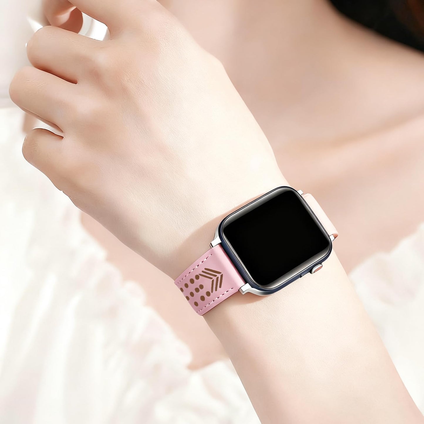 Hollow-out Genuine Leather Watch Band for Apple Watch, Dressy Strap for Women Lady Small Wrist, Compatible with Apple Watch Series 11 10 9 8 7 6 SE 3 2 1 Ultra 38mm 40mm 41mm 42mm 44mm 45mm 46mm 49mm