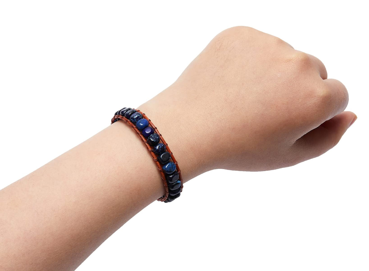 ZOSOJONA 7 Chakra Bracelet Bohemian Handmade Leather Wrap Healing Protection Natural Stone Yoga Beaded Bracelets Boho Friendship Jewelry (Navy Blue Turquoise)