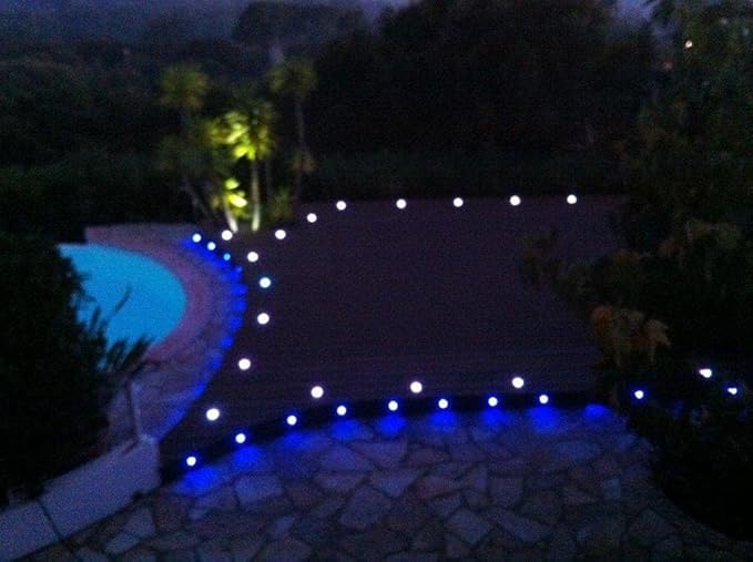 Low Voltage LED Deck Lighting Kit Stainless Steel 1W Waterproof Outdoor Yard Garden Decoration Lamps Landscape Pathway Patio Step Stairs LED In-ground Lights Black Border(30pcs,Blue)