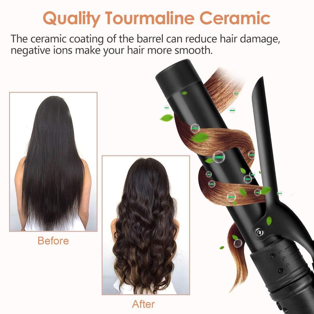 6-in-1 Curling Iron, Professional Instant Heat Up Hair Curling Wand Set with 6 Interchangeable Ceramic Barrels (0.35'' to 1.25'') and 2 Temperature Adjustments, Heat Protective Glove & 2 Clips