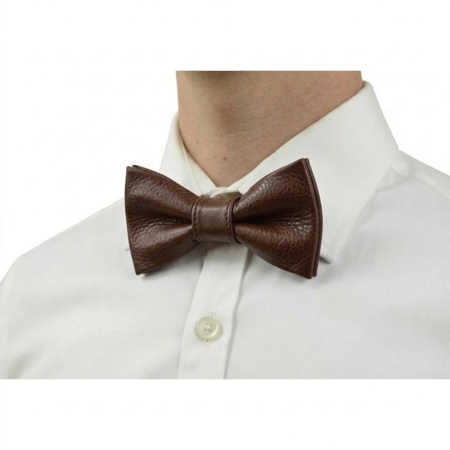 Handmade Genuine Lamb Leather Mens Bowtie Men - Skinny Solid Casual Business Wear Narrow Slim Bow Tie Party Wedding Gift (Espresso Brown, One Size)