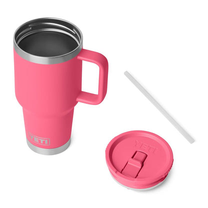 YETI Rambler 30 oz Travel Mug with Flip Straw Lid – Stainless Steel, Vacuum Insulated, Leakproof, Cup Holder Friendly, Tropical Pink
