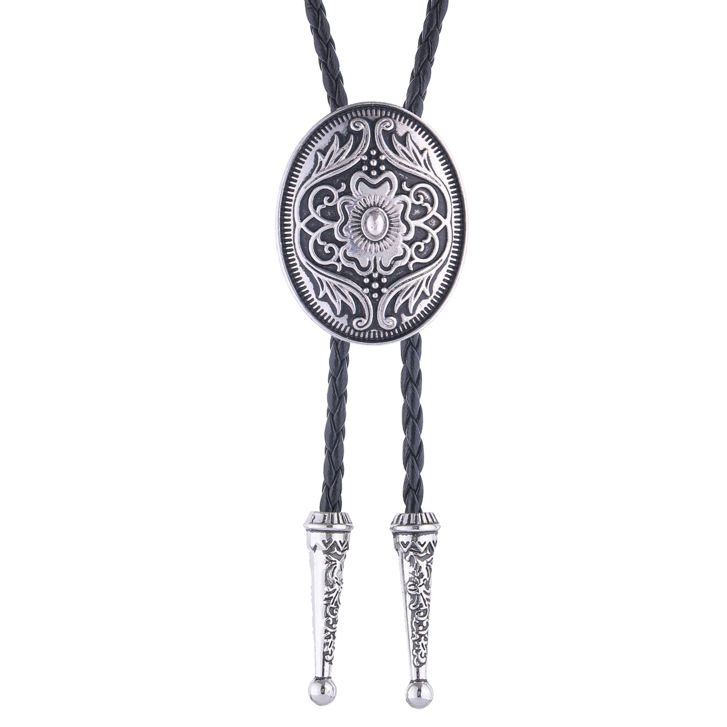 GelConnie Silver Bolo Tie for Men Women Mens Bolo Ties Western Wedding Vintage Style American Bolo Tie 3D Flower Design