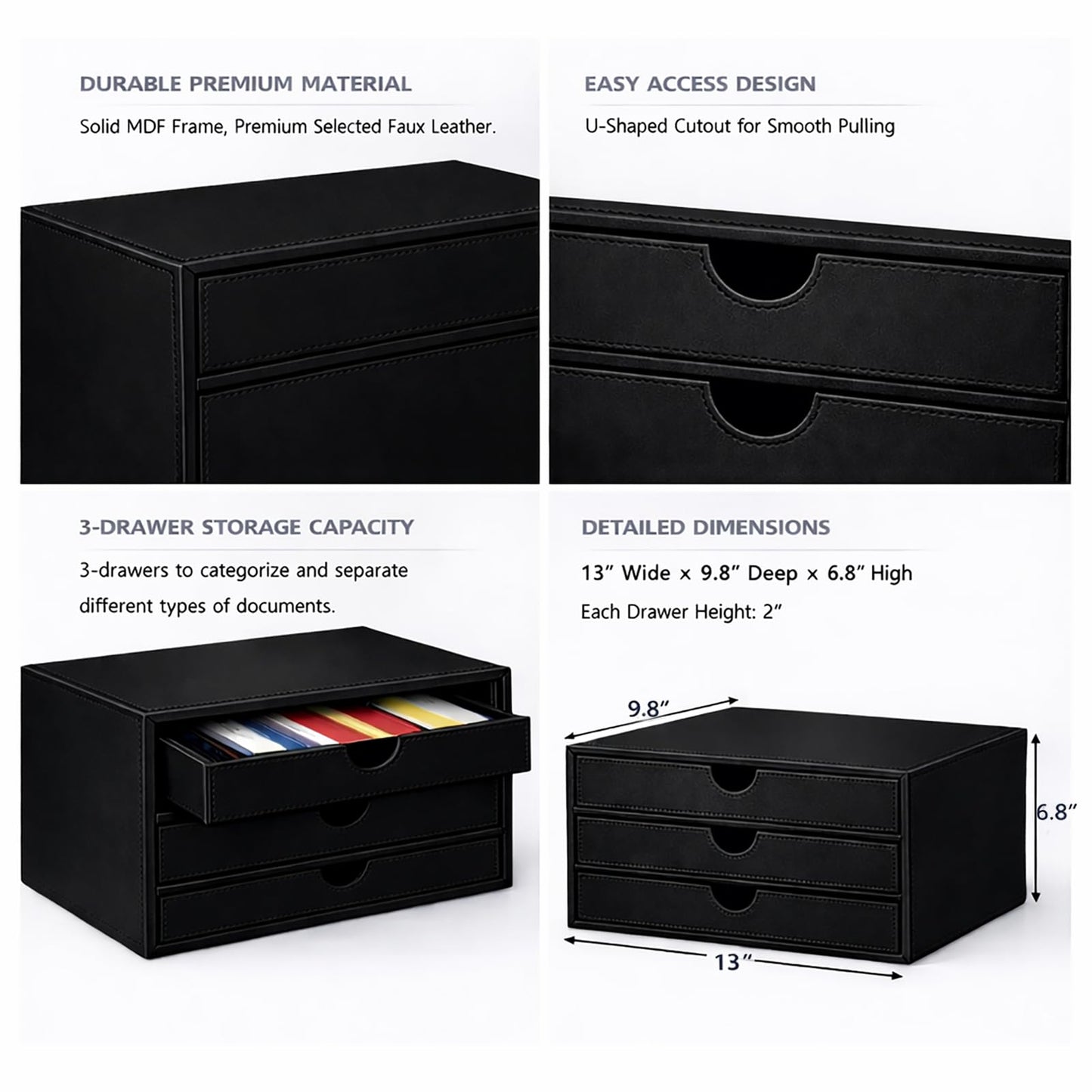UnionBasic Document Organizer, 3-Drawer File Cabinet Document Storage Box, Office Desktop Filing Organizer, Black