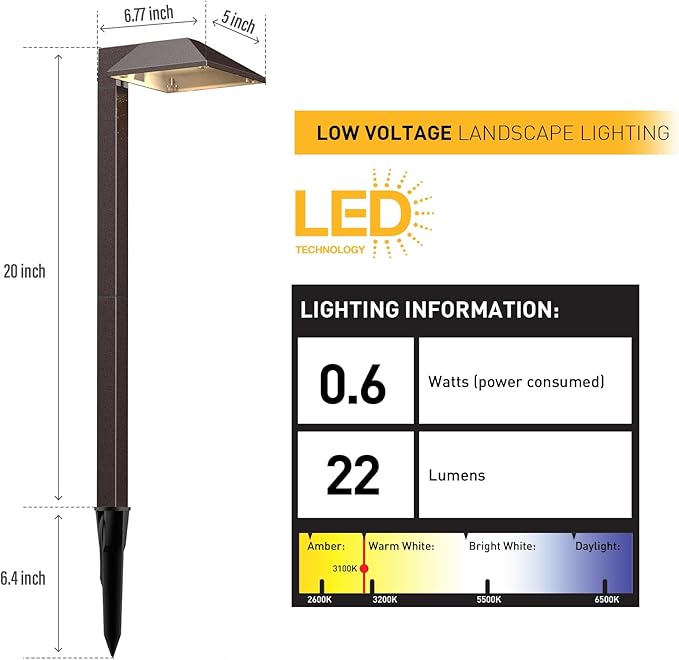 Equinox Outdoor Low Voltage Landscape Lighting 0.6W LED 3100K Warm White Metal 12V Pathway Lights Charcoal Brown 8PK Kits with Connector and Stake (8Pack)