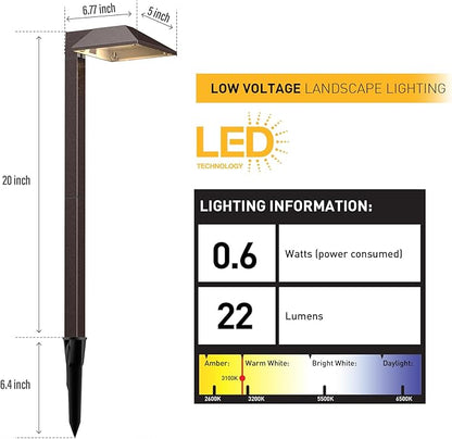 Equinox Outdoor Low Voltage Landscape Lighting 0.6W LED 3100K Warm White Metal 12V Pathway Lights Charcoal Brown Kits with Connector and Stake (1Pack)