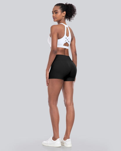 CHRLEISURE High Waisted Spandex Biker Shorts, Workout Booty Soft Yoga Shorts for Women (3" 4Black, L)