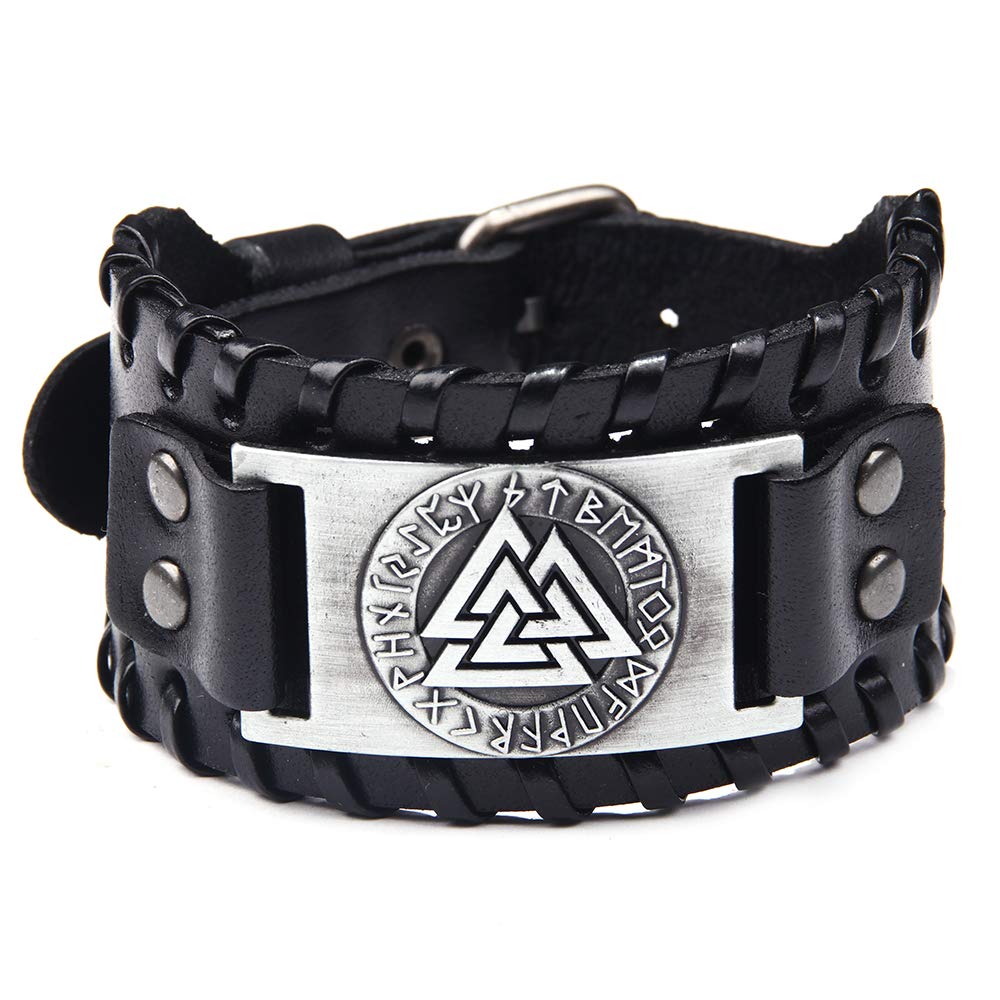 GelConnie Viking Bracelet Medieval Futhark Rune Punk Leather Cuff Bracelet Gothic Leather Wristband Nordic Bracelets Amulet Scandinavian Talisman Celtic Pagan Jewelry