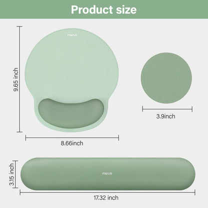 MOSISO Wrist Rest Support for Mouse Pad&Keyboard Set, Circle Curved Ergonomic Mousepad&Coaster Non-Slip Base Home/Office Pain Relief&Easy Typing Pad with Soft Cloth&Raised Memory Foam, Antique Green