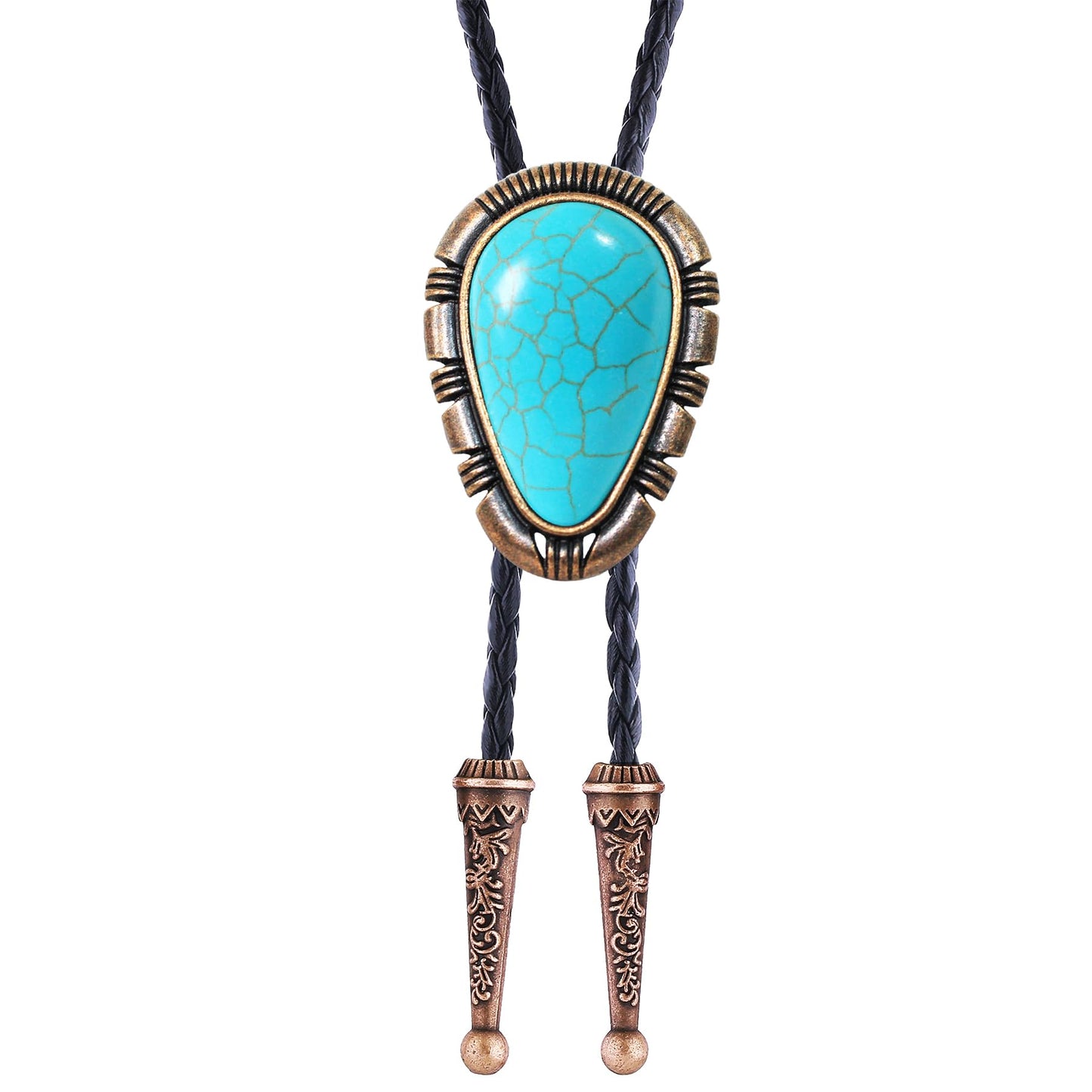 Bjesinmo Mens Bolo Tie Leather Western Ties Cowboy Necktie with Turquoise Pendant Country Western Accessories for Men