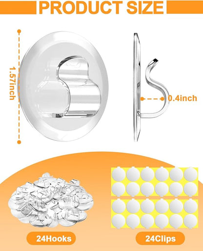 Light Clips for Outside String Lights: 48 Pack Adhesive Hooks for Outdoor String Lights - Outdoor Light Clips for Hanging Patio Balcony Fence - Rope Led Light Strip Decor Hooks
