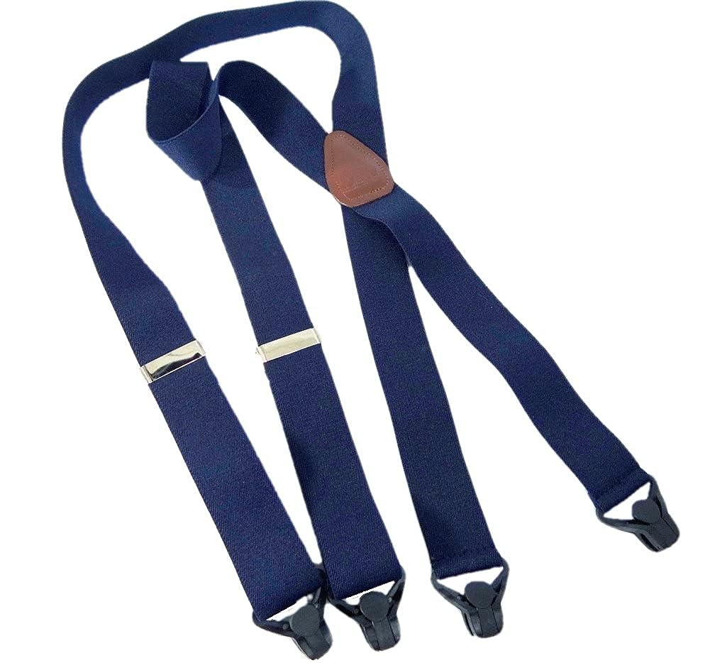 Holdup Ski-Ups Blue 1 1/2" Suspenders for Men with USA Patented Black Composite Plastic Gripper Clasps
