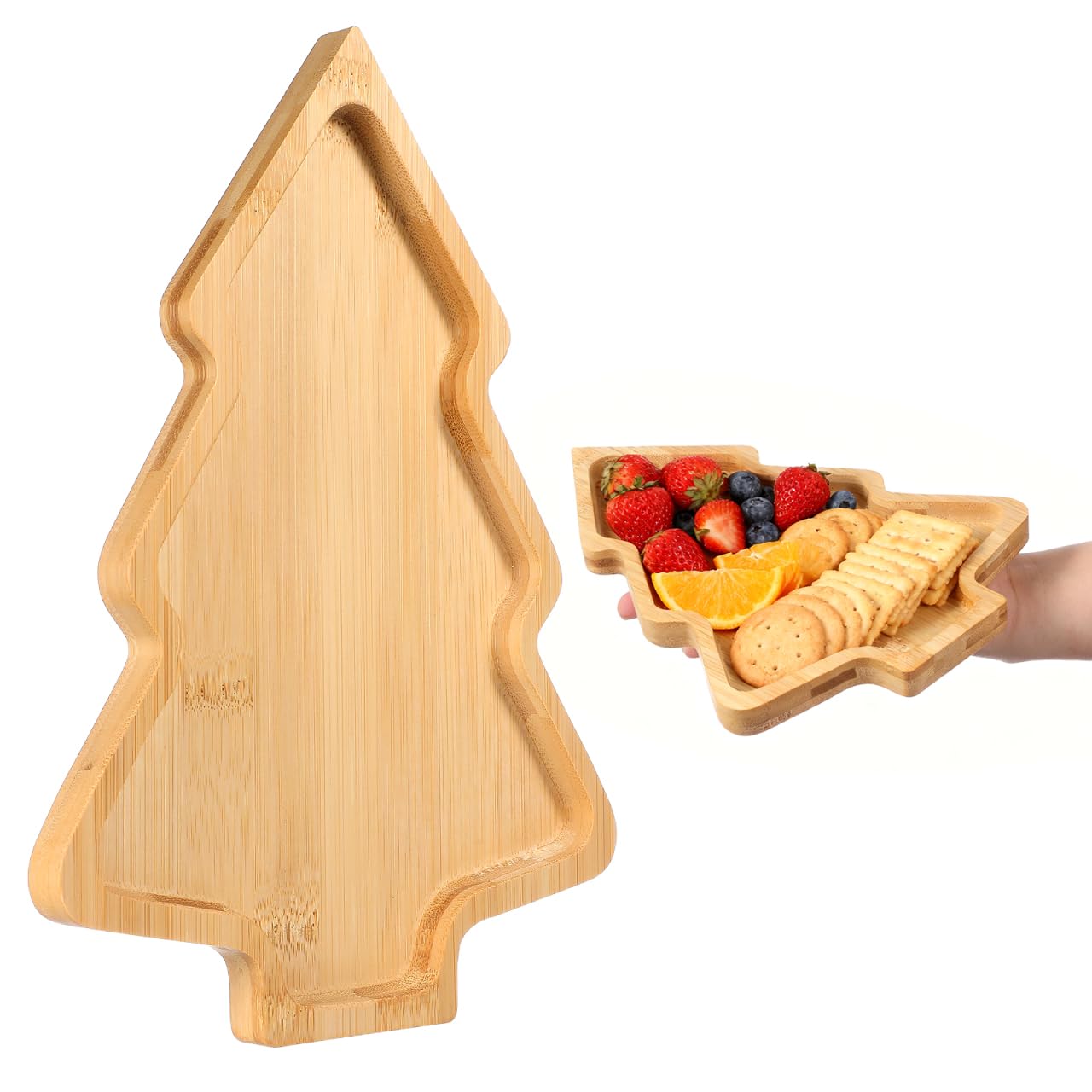 PRETYZOOM Wooden Appetizer Tray Christmas Tree Shaped Sushi Serving Tray Japanese Sashimi Plate Snack Dessert Candy Dish for Restaurant Home (11"x7.86")