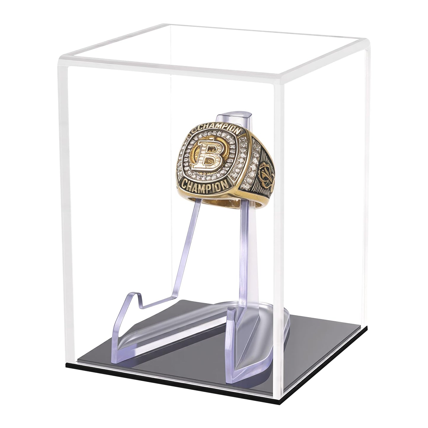 Hooqict Championship Ring Display Case Clear Acrylic Ring Case Display Box UV Protected with Base for Sports Baseball Softball Football Single Ring Coin Holder Stand