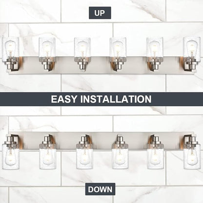 Bathroom Light Fixtures with Seeded Glass Shades, 6-Lights Vanity Lights Wall Mount Home Lighting for Kitchen Over Mirror