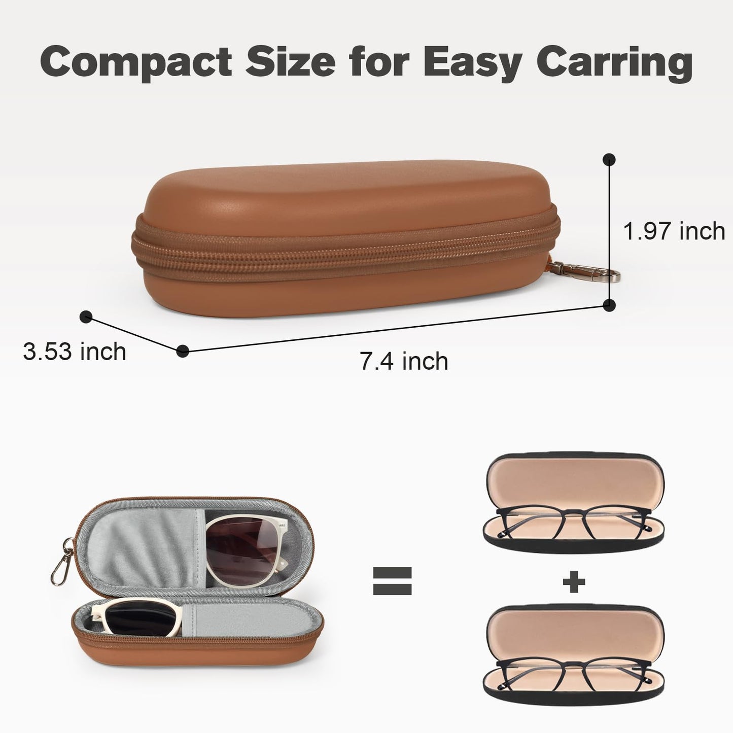 Huvon Double Eyeglasses Case, Dual Glasses Sunglasses Organizer with Zipper Closure, Eyewear Storage Box for Men Women Travel (Brown)