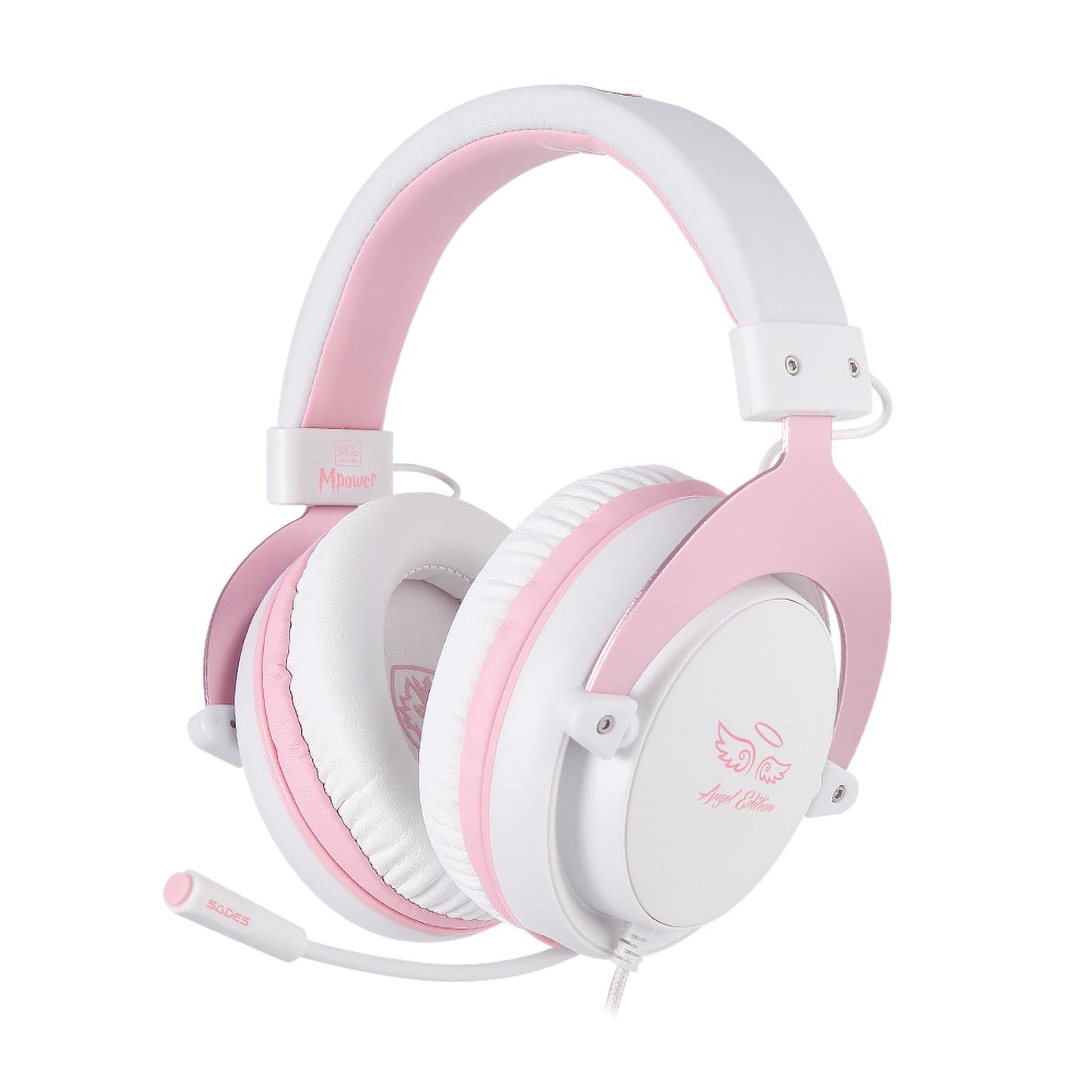USOTSO MPOWER Stereo Gaming Headset for PS4, PC, Mobile, Noise Cancelling Over Ear Headphones with Retractable Flexible Mic & Soft Memory Earmuffs for Laptop Mac Games-Angel Edition