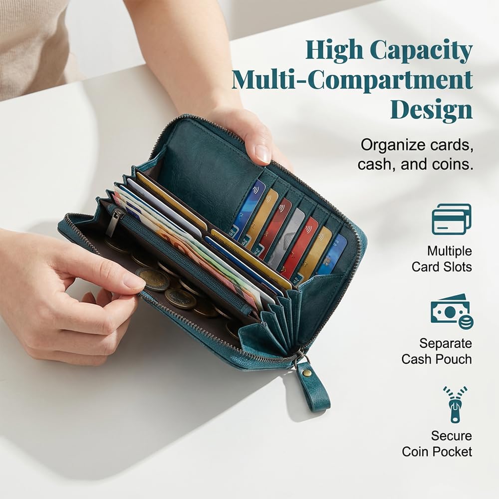 QITELL 2026 New Leather Wallet, Unisex 7.48 Inch Coin Purse, Daily Portable Pocket Pouch for Women Men Travel Shopping (Black)