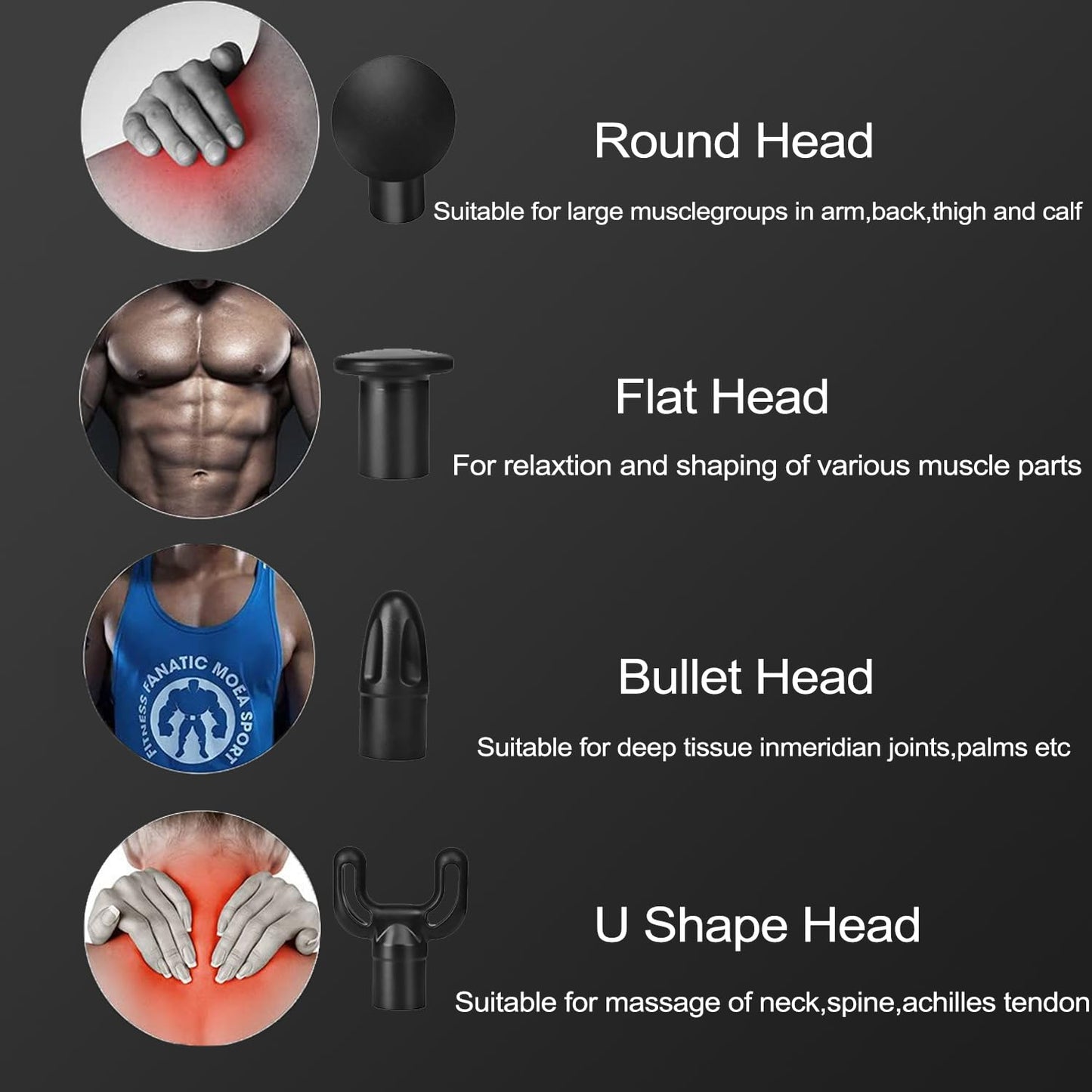 Massage Gun Deep Tissue - Back Muscle Massager w/High Torque Motor for Back Pain, Shoulder, Neck, Body, All Muscles Recover & Massage