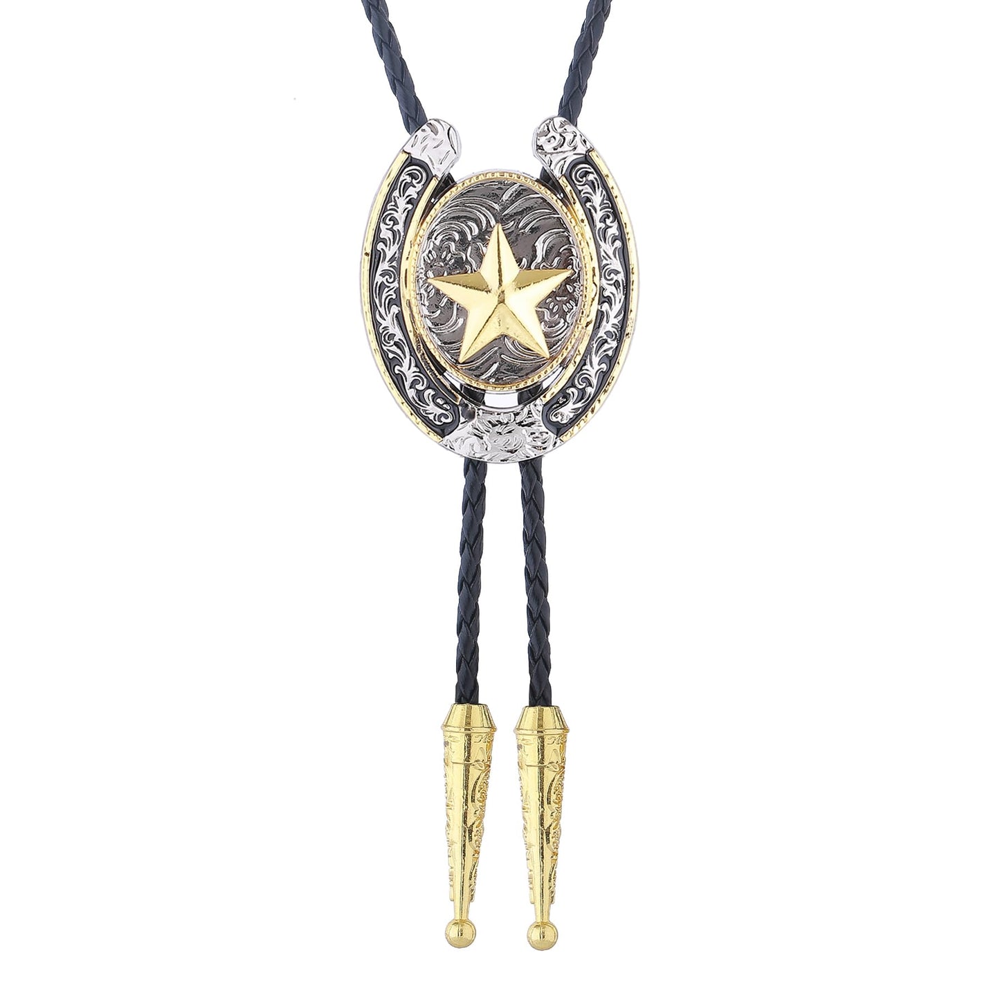 Jeilwiy Star Bolo Tie for Men Gold Vincent Vega Bolo Tie Mens Custom Leather Indian Cowgirl Necktie
