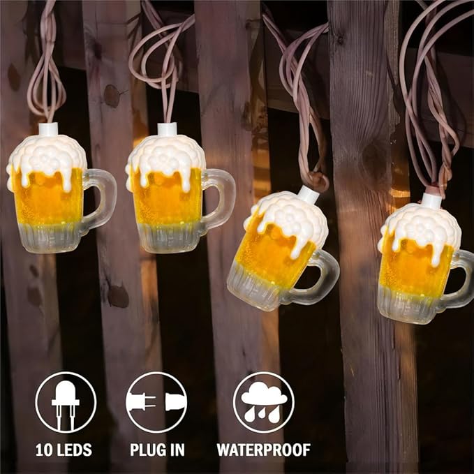 Beer Mug String Lights Plug in, 8.5Ft Summer Beer Party Decorations String Lights with 10 Beer Cup Lights, Hanging Beer Cup Fairy Lights for Outdoor Bar Birthday Summer Themed Party Wedding Decor