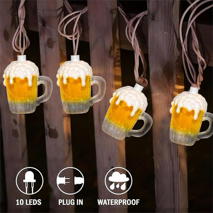 Beer Mug String Lights Plug in, 8.5Ft Summer Beer Party Decorations String Lights with 10 Beer Cup Lights, Hanging Beer Cup Fairy Lights for Outdoor Bar Birthday Summer Themed Party Wedding Decor