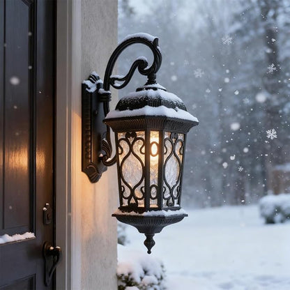 Outdoor Wall Light Fixture Black Exterior Wall Lantern 21" Waterproof Sconce Light Water Glass Shade for Porch Garage