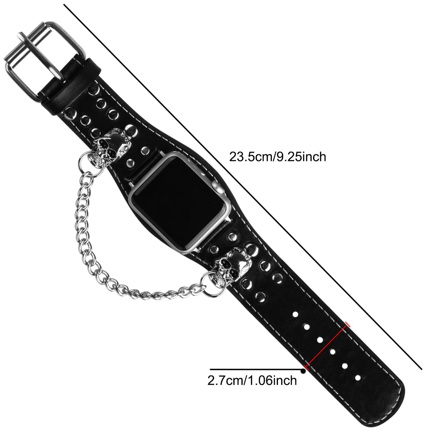 VIQIV Leather Skull Cuff Bracelet Compatible with Apple Watch Band Ultra 49mm 44mm 45mm 42mm 41mm 40mm 38mm Series 9 8 7 6 5 4 3 2 SE for Men Women, Punk Steampunk Wrist Watch Strap for iwatch Band