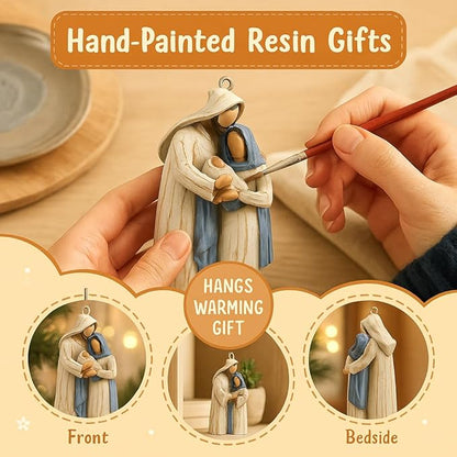 2-Pack Holy Family Nativity Hanging Ornament – Hand-Painted Resin Christmas Decoration, Religious Gift Keepsake for Xmas Tree, Wreath & Mantel – Mary, Joseph & Baby Jesus Figurine (Twin Holy Family)