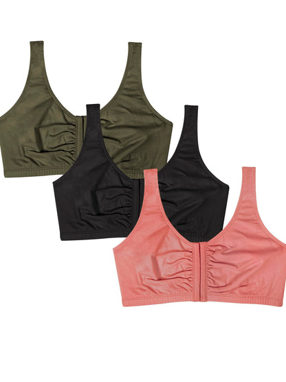Fruit of the Loom Women's Front Close Builtup Sports Bra, Desert Dusk/Olive Night/Black, 44