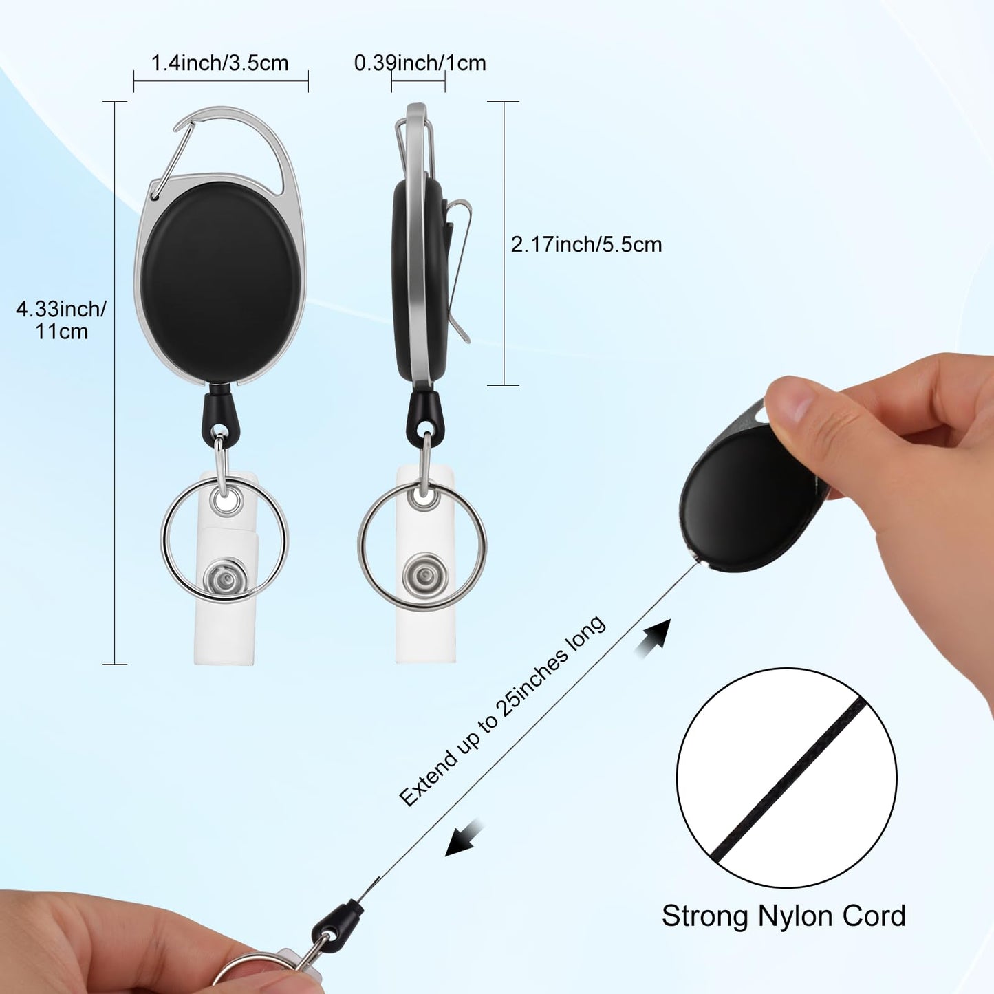 20 Pack Retractable Badge Reel Clips with 20 Pack ID Badge Holders Clear Vertical ID Name Card Holder with Heavy Duty Carabiner Badge Reels for Office Worker Employee Doctor Nurse Teacher Student
