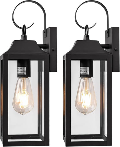 2 Pack Outdoor Light Fixtures Wall Mount, 15 Inch Black Exterior Wall Sconces Waterproof, Large Outside Lights for House, Modern Wall Lanterns Clear Glass