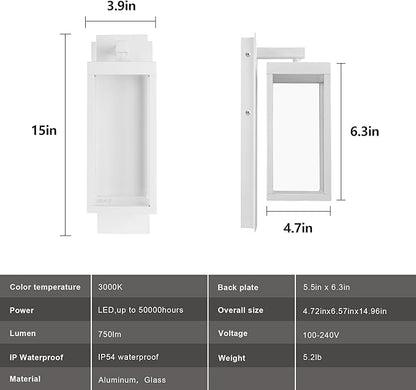 Modern Outdoor Light Fixtures Dusk to Dawn Outdoor Lighting 2 Pack,15" Exterior Wall Sconce, Porch Light, Garage Lights Wall Lamp, Waterproof Outdoor Lights for House,Garden, Front Door