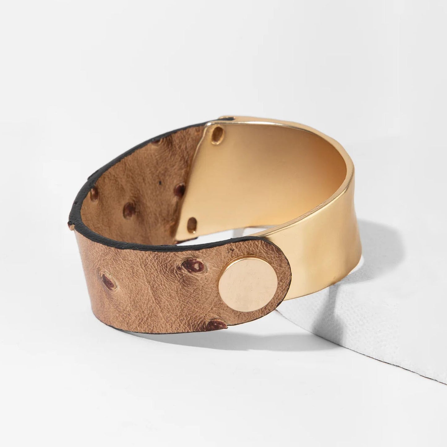 YKKZART Leather Wrap Bracelet Brown Leather Bangle Bracelet Statement Gold Cuff Bracelet for Women Trendy Birthday Gift