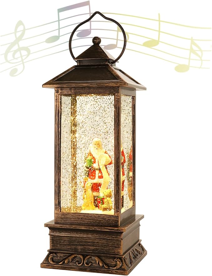 Christmas Musical Snow Globe Lantern with Timer, Lighted USB/Battery Operated Swirling Singing Water Glittering Lantern, Snow Globes for Adults and Children Christmas Decoration