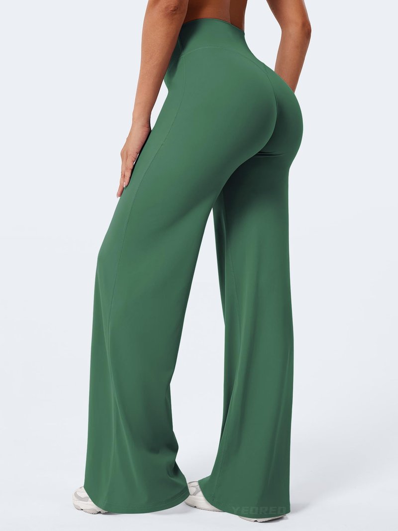 YEOREO Workout Leggings Womens No Front Seam Straight Leggings 33" High Waist Buttery Eddiy Gym Yoga Pants Dark Green M