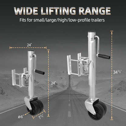 Heavy Duty Trailer Jack, Bolt-on Tongue Jack with Drop Leg and Handle, Adjustable Boat Trailer Jack (Dual Wheel, 1500lbs)