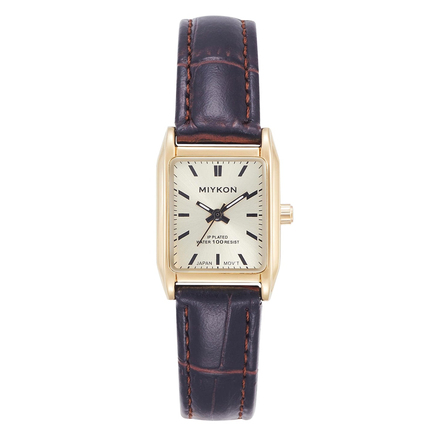 Miykon Gold Vintage Watches for Women - Small Dainty Tank, Square Womens Watch with Brown Genuine Leather Strap - Second Hand, Japanese Quartz, Waterproof to 100ft