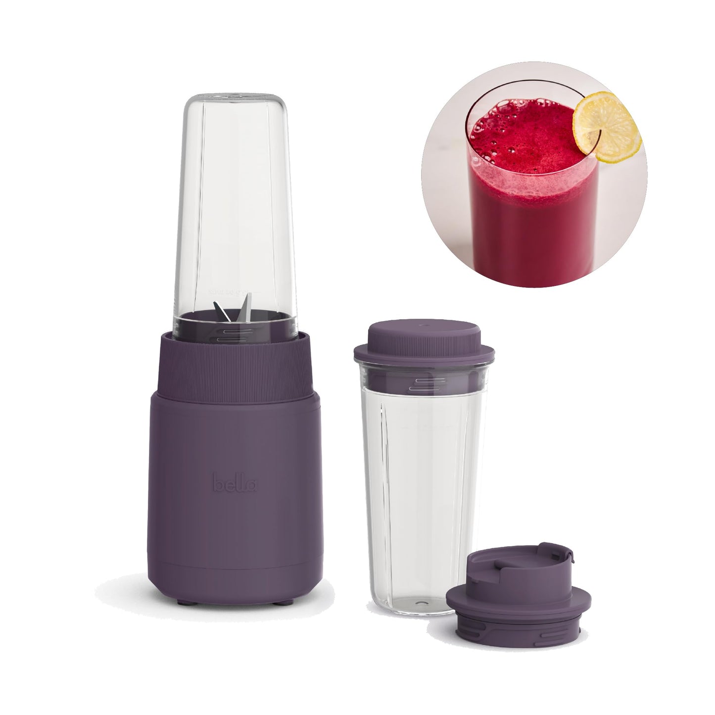 bella 6 Pcs Portable Rocket Blender, Juicer & Smoothie Maker, Press & Twist Design, EverGood™ & BPA Free Dishwasher Safe Parts, 4 Tip Stainless Steel Blade, Cord Wrap, 240 Watt Motor, Oatmilk