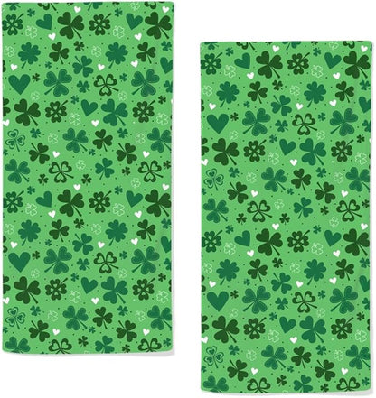 St Patricks Day Hand Towels for Bathroom, 2 Packs Lucky Clovers Fingertip