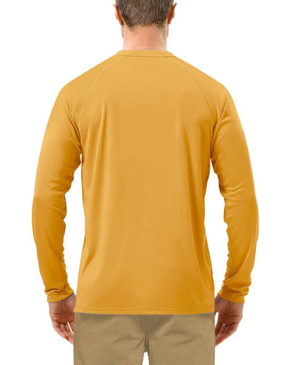 Roadbox Mens UPF 50+ Long Sleeve SPF Diving Rash Guard UV Sun Protection Shirts for Outdoor Fishing Hiking Swimming Running Golden Yellow