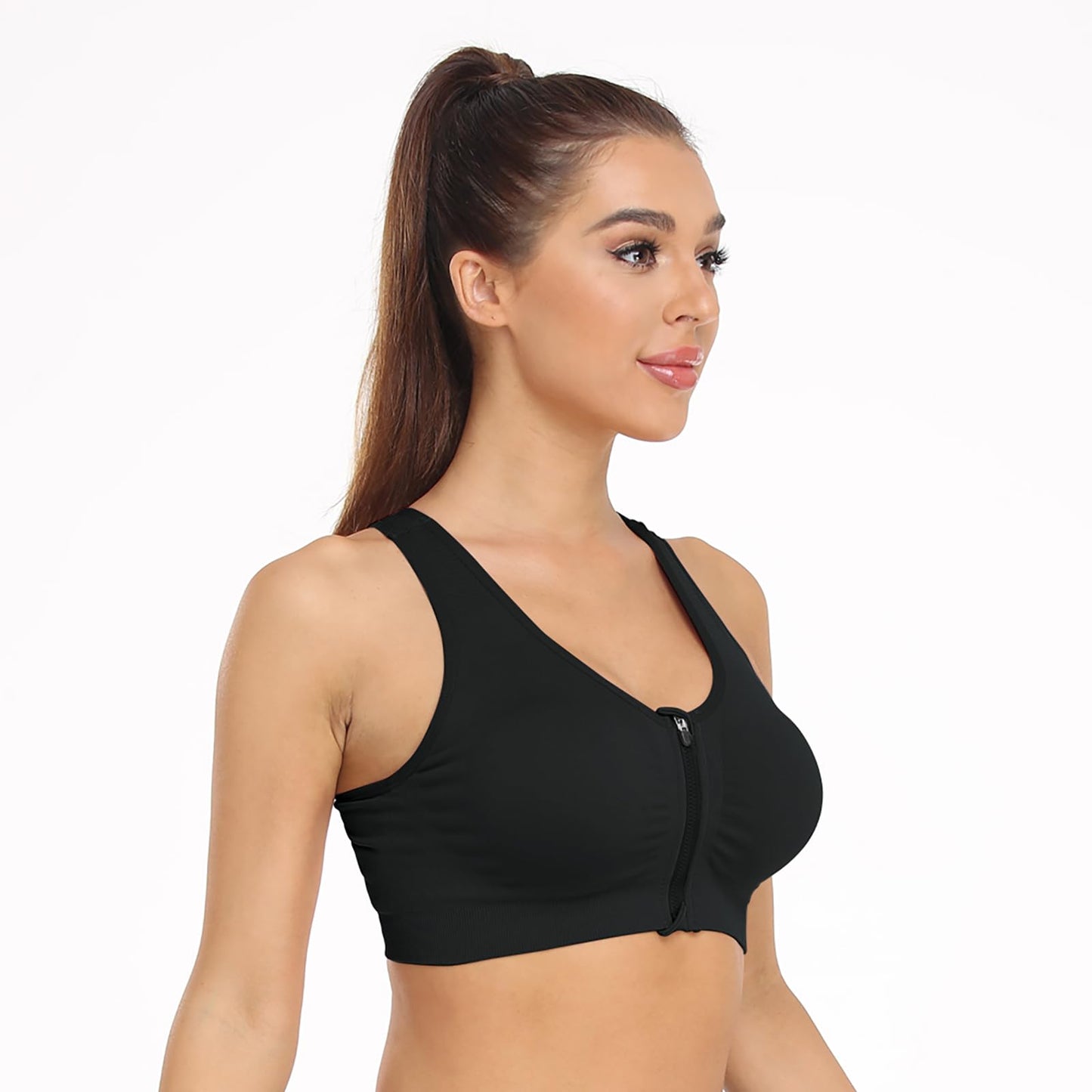 Women's Zip Front Sports Bra Wireless Post-Surgery Bra Workout Sports Bras