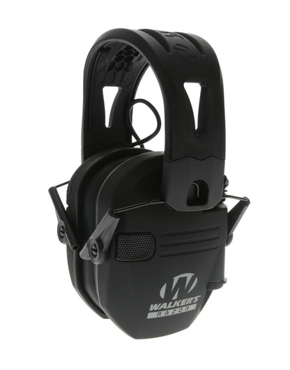 WALKER'S Razor Tacti-Grip Slim Electronic Muff - 23dB NRR Compact Collapsible Non-Slip Headband Hunting Shooting Hearing Protection Earmuffs w/ 2 AAA Batteries, Black