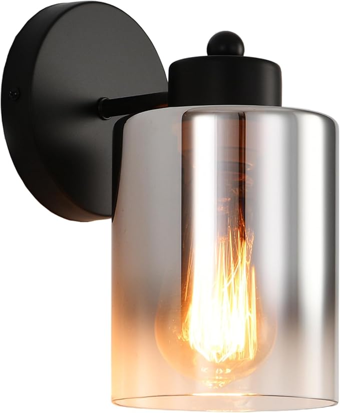 Metal Sconces Wall Lighting with Clear Glass Shade, Bathroom Vanity Light Matte Black Wall Sconce, Modern Wall Light Fixtures