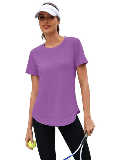 3rd hill Womens Workout Tops Short Sleeve Crewneck Sports Yoga Running Shirts Quick Dry Outfits Purple L