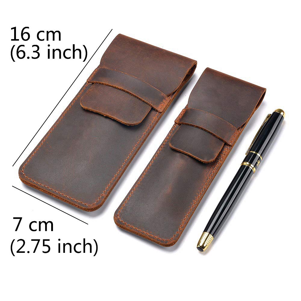 Daimay Leather Pen Case Holder Handmade Fountain Multi Pens Pouch Crazy Horse Leather Pen Protective Sleeve Cover Large – Brown