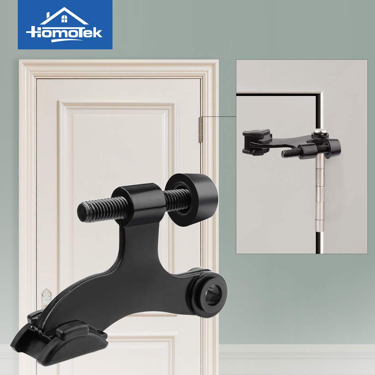 HOMOTEK 6 Pack Hinge Pin Black Door Stopper,Adjustable Deluxe Heavy Duty Door Stopper 2-1/2"x1-3/4”,with Black Rubber Bumper Tips